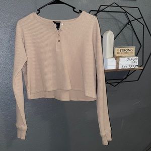 Forever 21 Cropped Waffle Knit Long Sleeve Henley Size Small